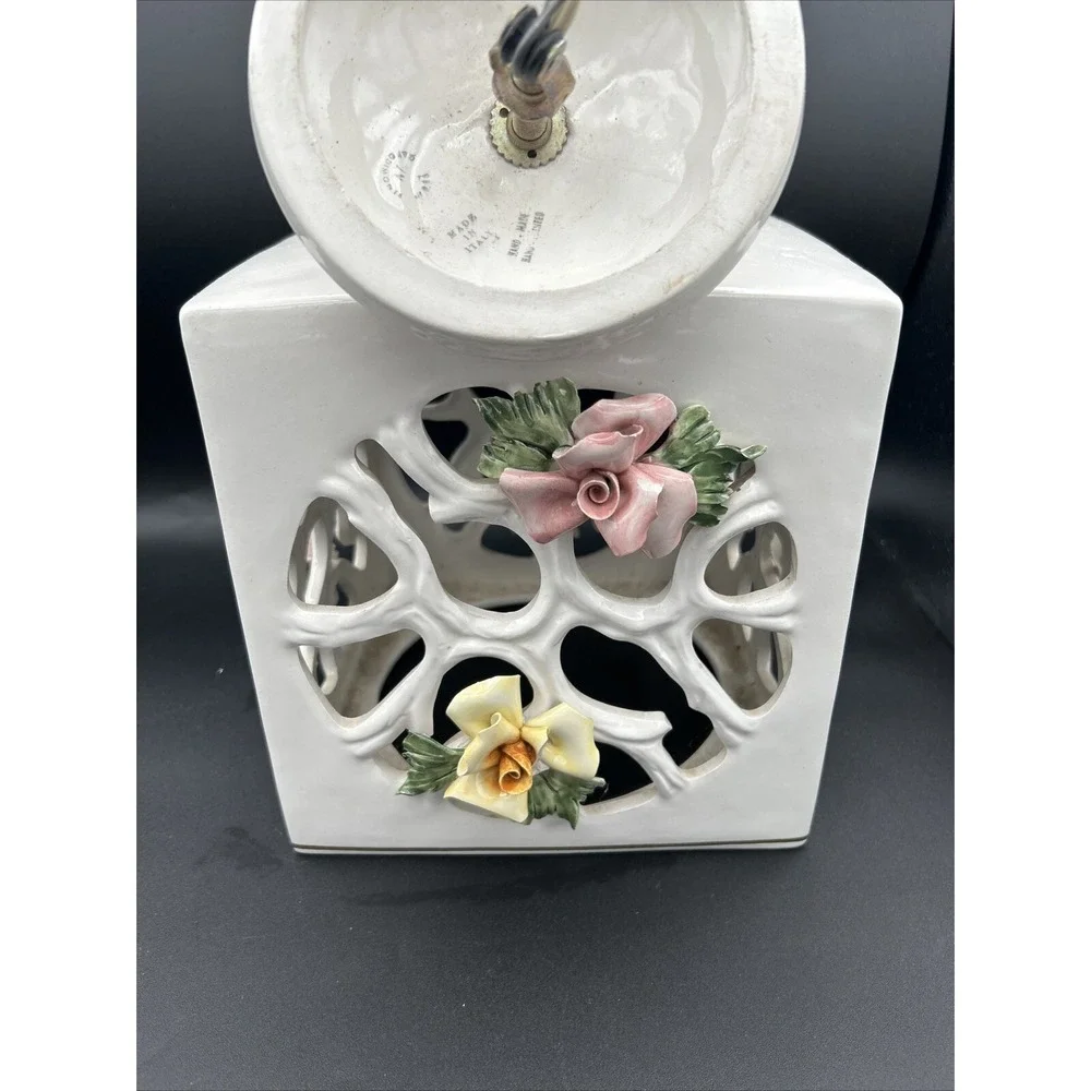M Moretto Italy Capodimonte Raised Roses Hanging Lamp Artist Signed #821 READ